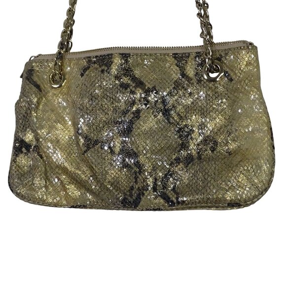 DKNY Gold Python Snake Print Chain Strap Shoulder Bag Crossbody W/Charm Accent - Picture 5 of 14